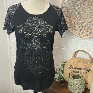 DayTrip Mesh & Beaded Short Sleeve T Shirt Size Medium